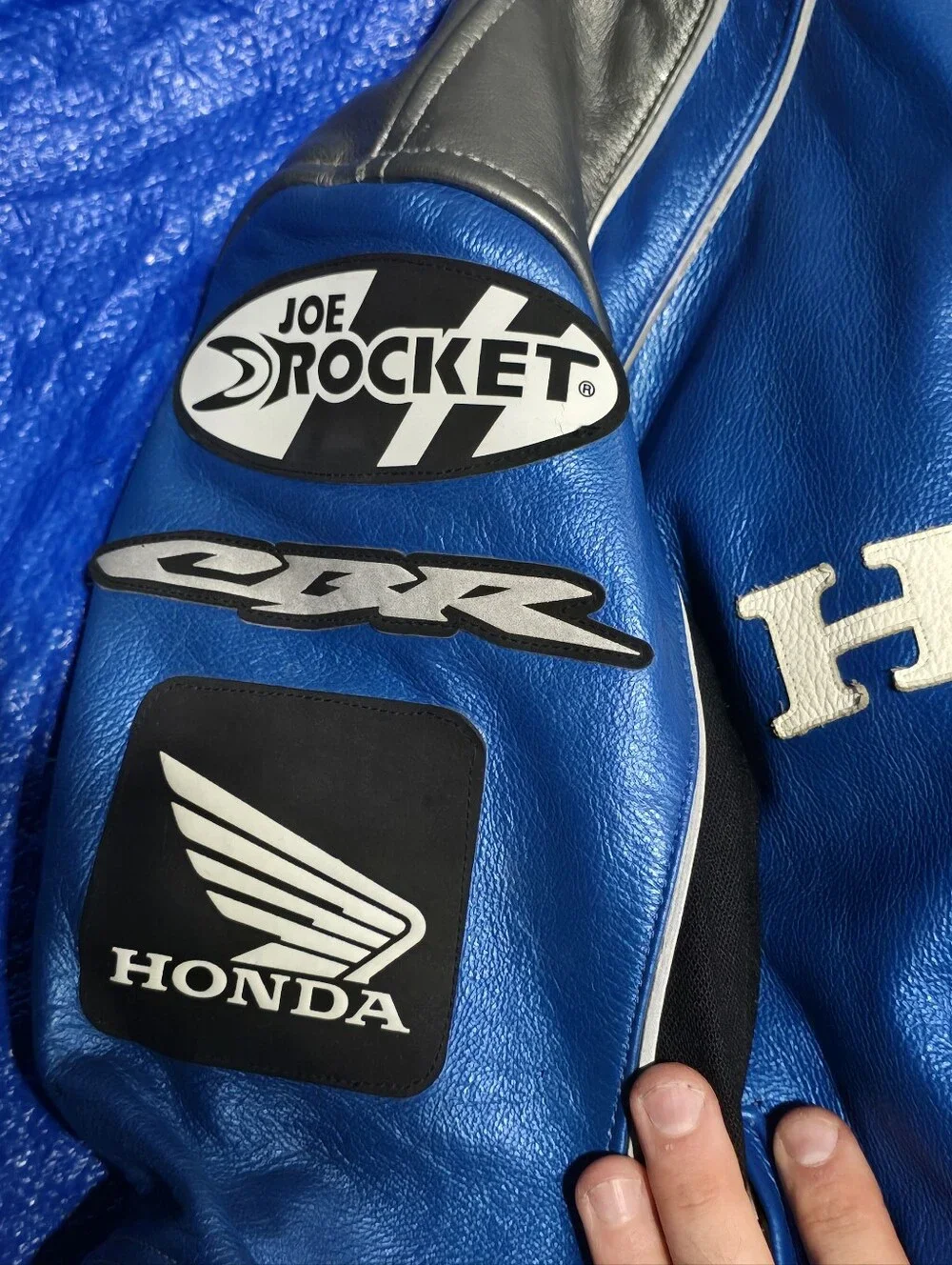 Blue Genuine Joe Rocket Leather Honda Motorcycle Riding jacket Size 42